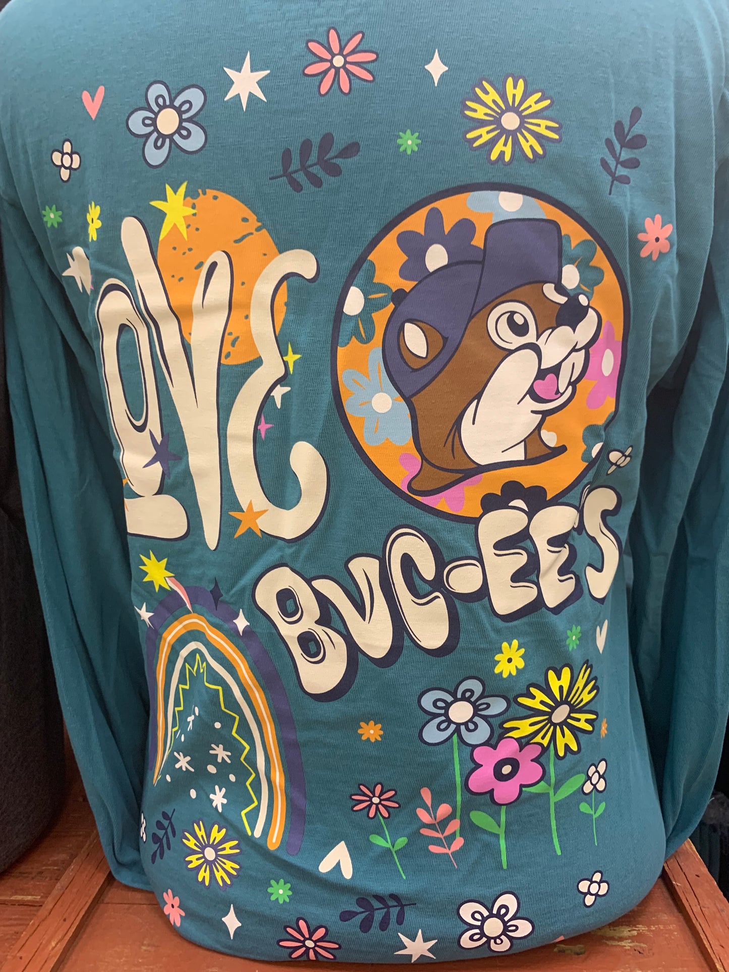 Bucees Women’s Teal Floral “Love Bucees “ long sleeve shirt small-XXXlarge