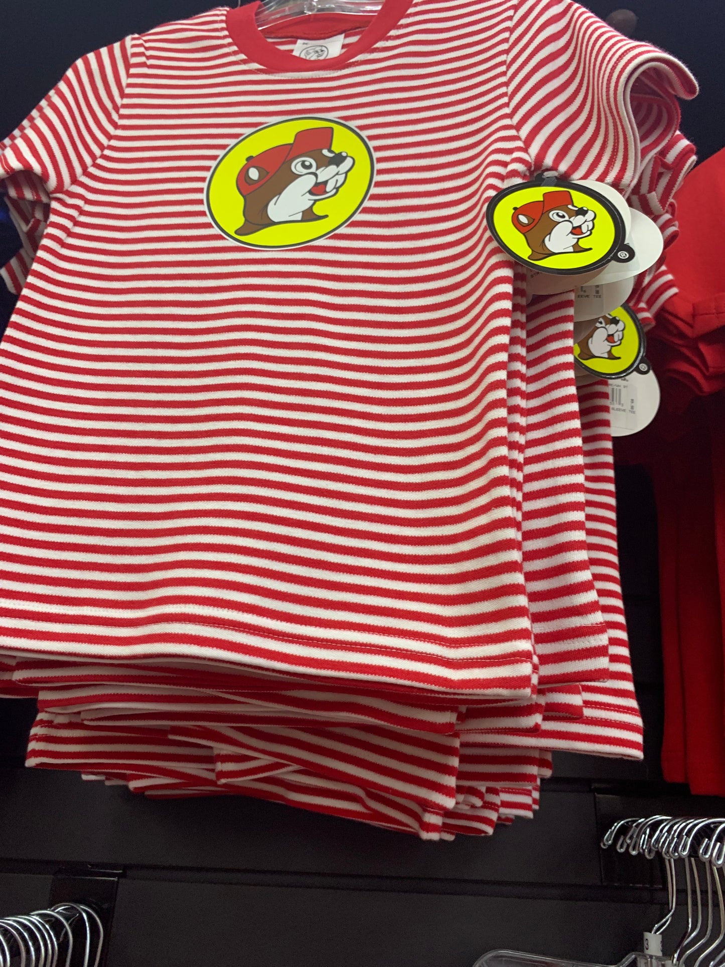 Buc-ees Toddler Red/White Striped Buc-ee Emblem T-Shirt