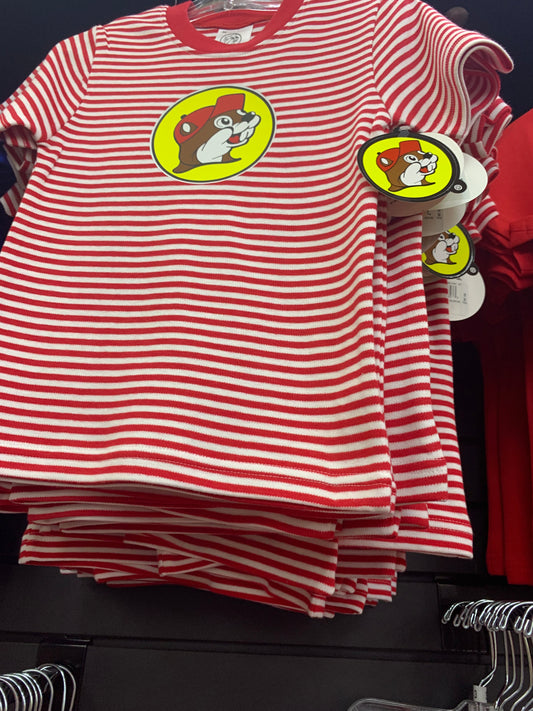 Buc-ees Toddler Red/White Striped Buc-ee Emblem T-Shirt