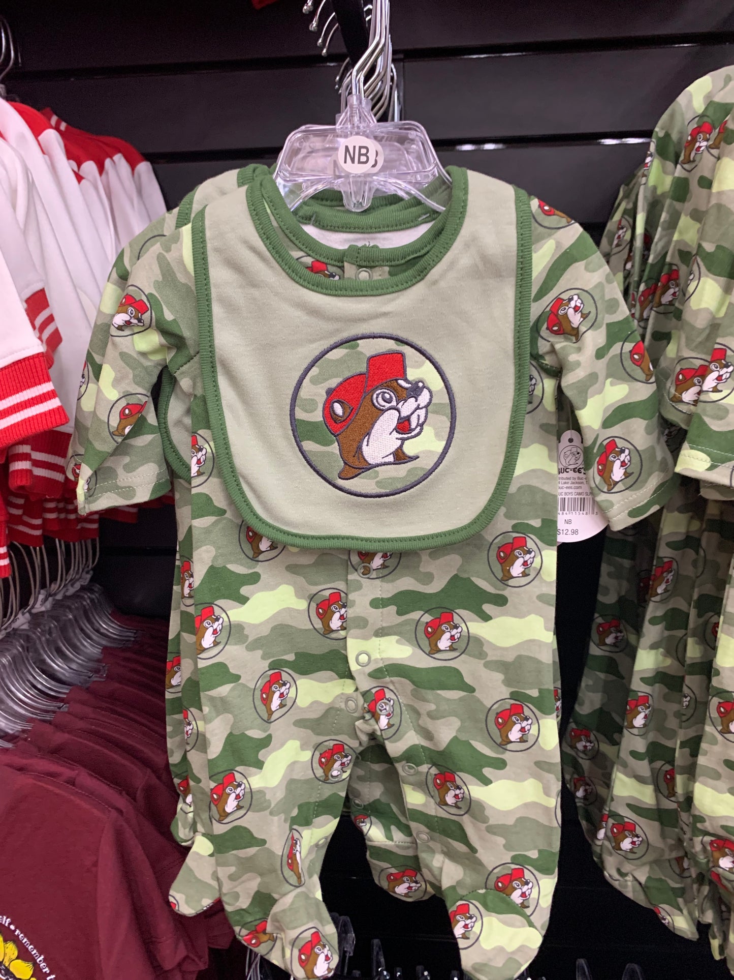 Buc-ees Green Camouflage One-piece bodysuit 3mo-18mo