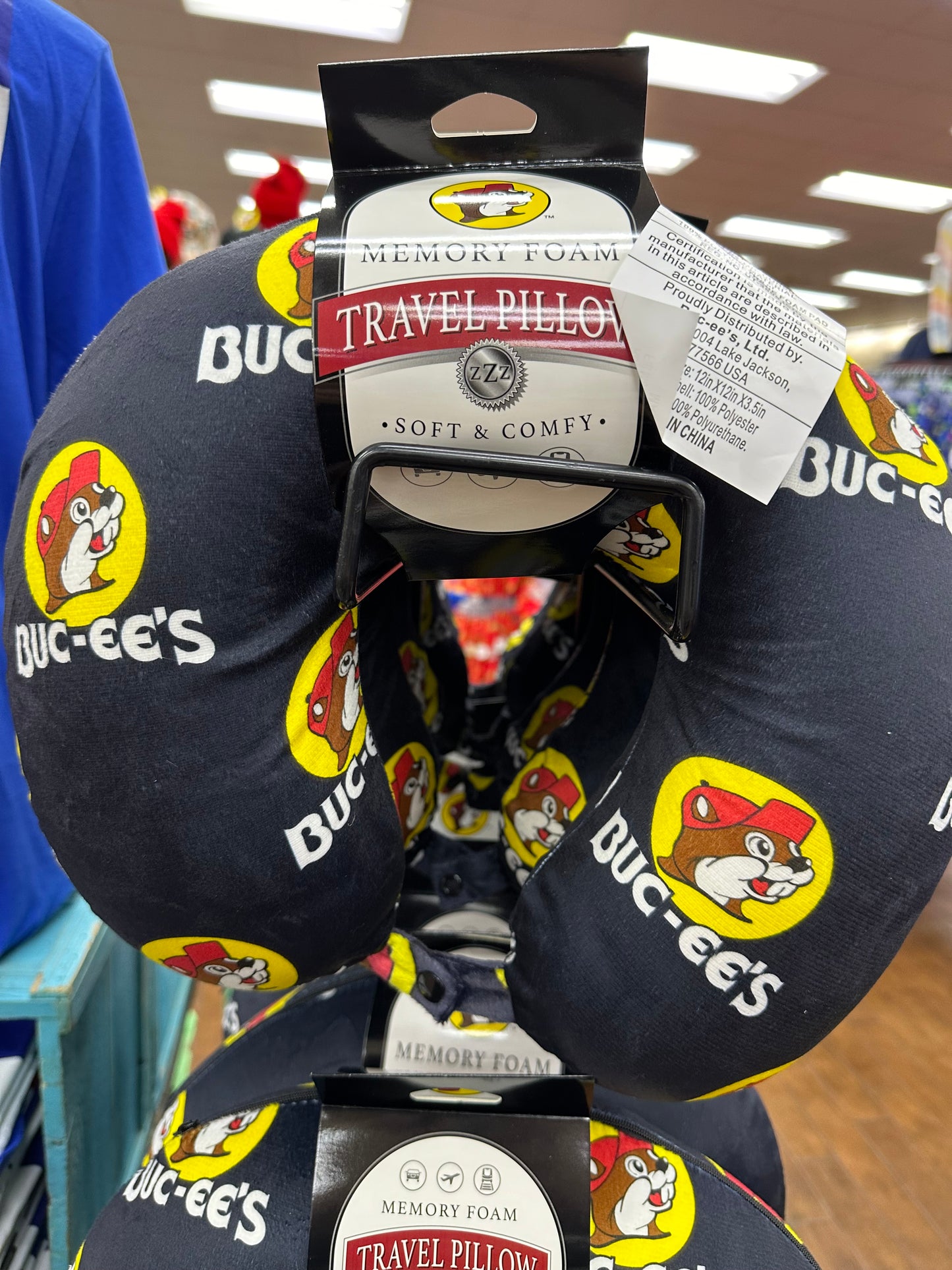 Buc-ees Black Emblem Memory Foam Travel Pillow