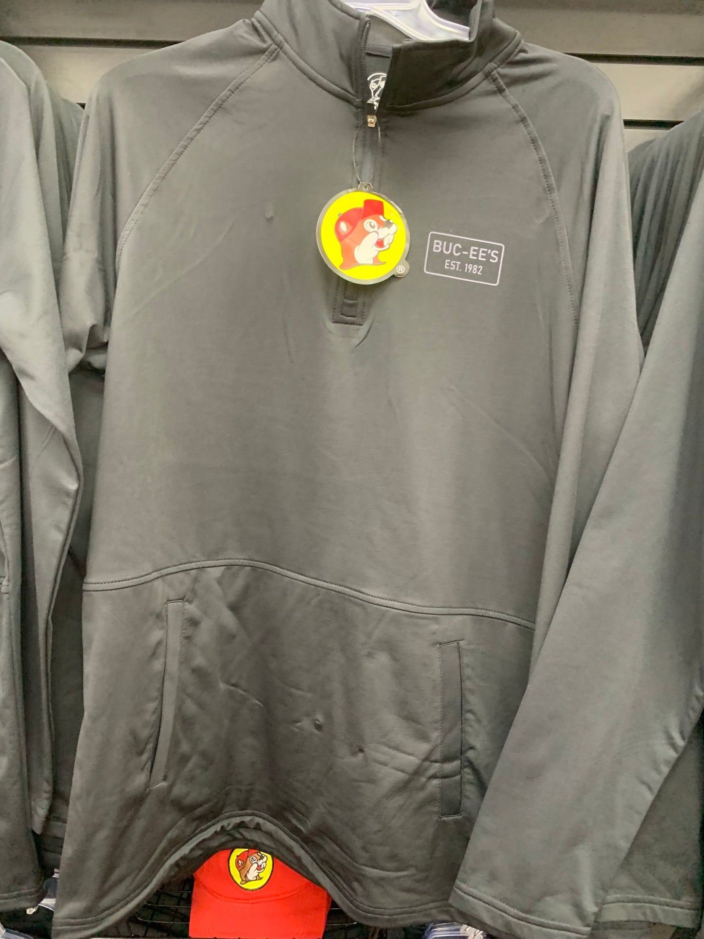 Bucees Adult Black 1/4 Zipper Pullover Long Sleeve Shirt with Pockets