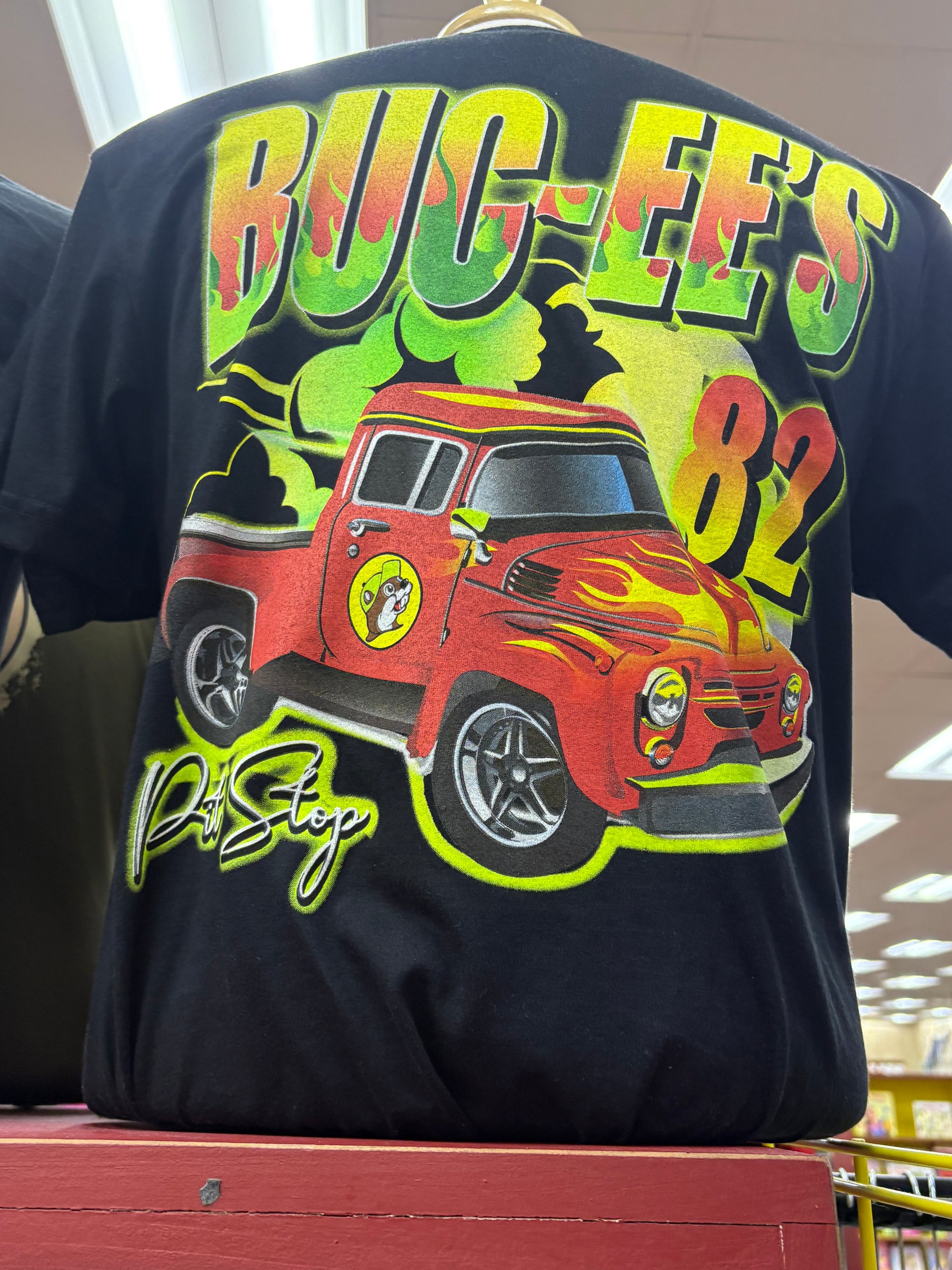 Bucees Adult Black T-Shirt with Bucees ‘82 Truck Graphic on Back, Beaver Logo on Front