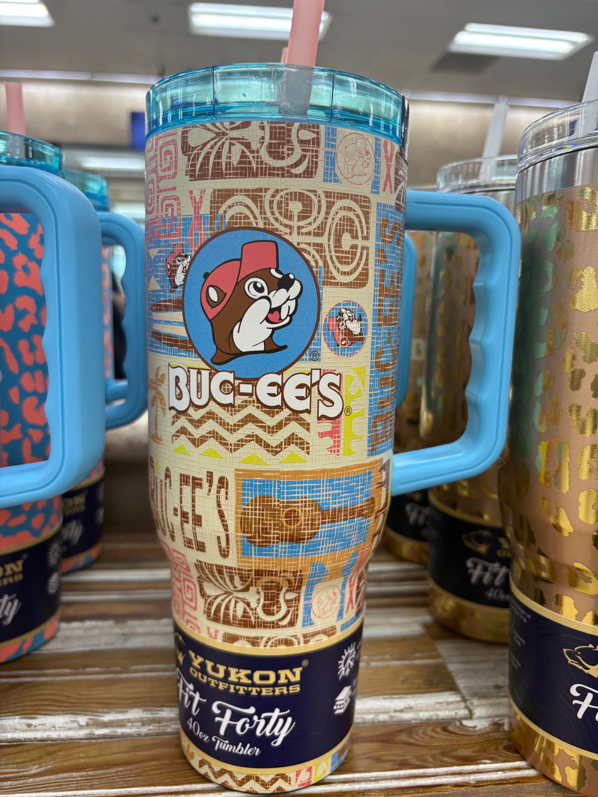 Buc-ees Spring Collection Beachy Icons And Beavers Logo Yukon Outfitters Fit Forty Tumbler with Handle, Lid and Straw