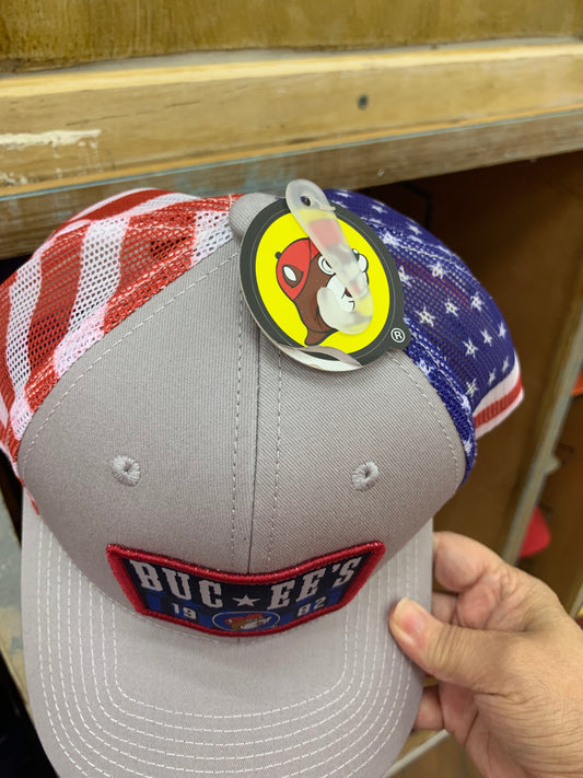 Buc-ees Grey Flag Ball Cap One-Size