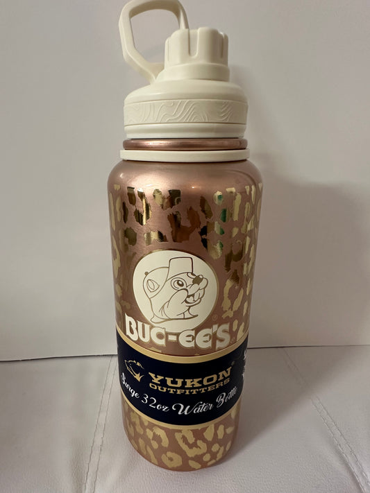 Buc-ees Yukon Outfitters 32 oz Gold Leopard Print Surge Water Bottle