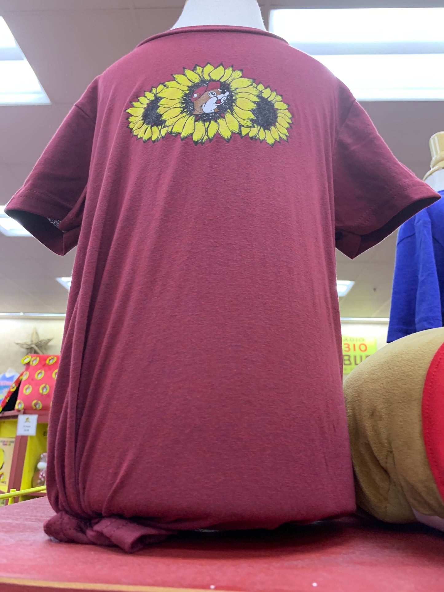 Buc-ees Burgundy Sunflower Emblem T-Shirt -Adult Sm-XXLarge