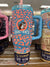 Buc-ees Spring Collection Pink and Blue Leopard Print with Beaver Logo Yukon Outfitters Fit Forty Stainless Steel Tumbler with Handle, Lid and Straw