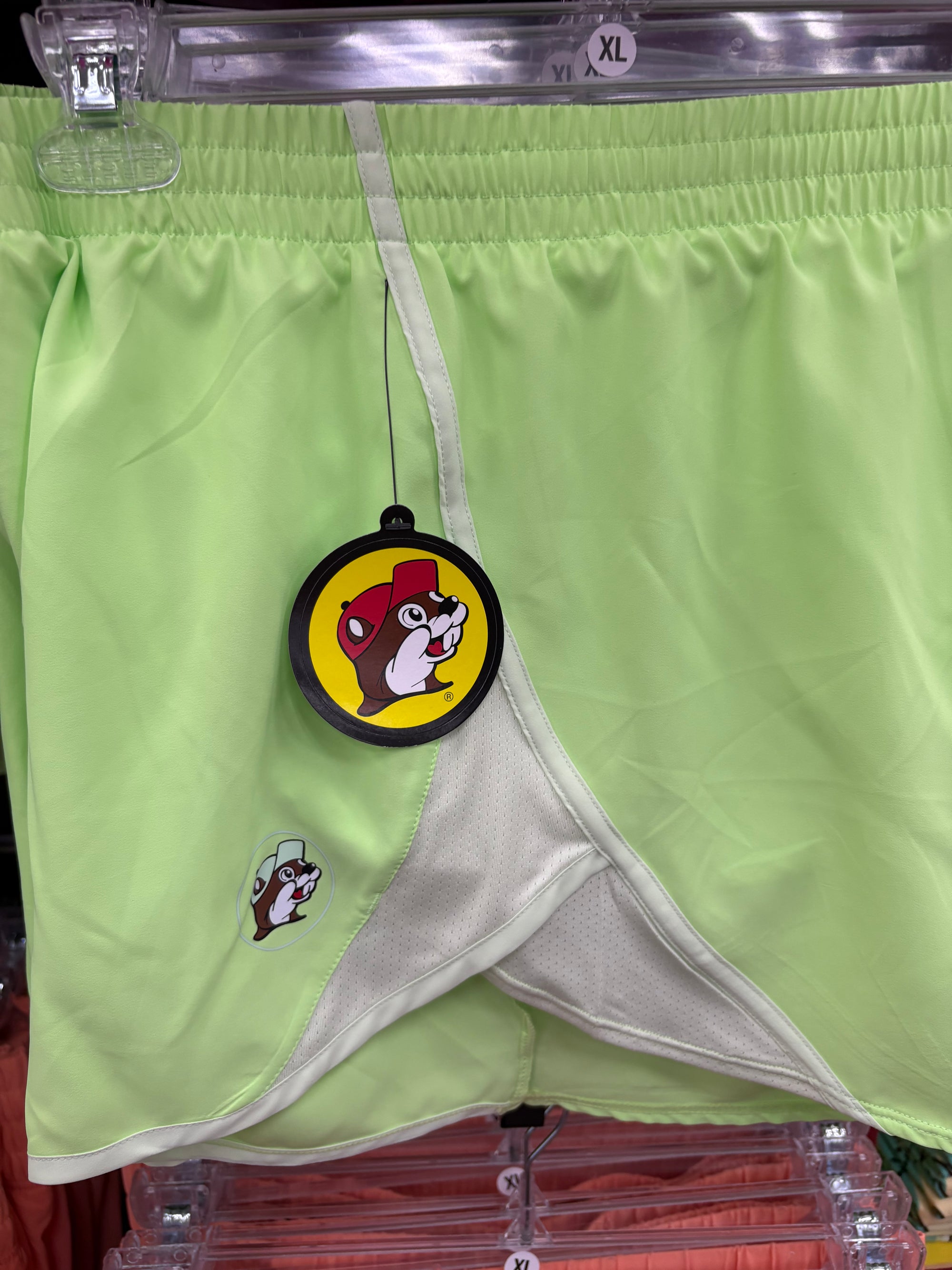 Buc-ees Adult Lime Green Jogging Shorts with Beaver Logo. Sizes Small-XXXLarge
