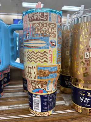 Buc-ees Spring Collection Beachy Icons And Beavers Logo Yukon Outfitters Fit Forty Tumbler with Handle, Lid and Straw