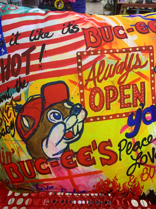 Bucees Kelly O’Neal “Always Open” Indoor/Outdoor Pillow 17”x17”