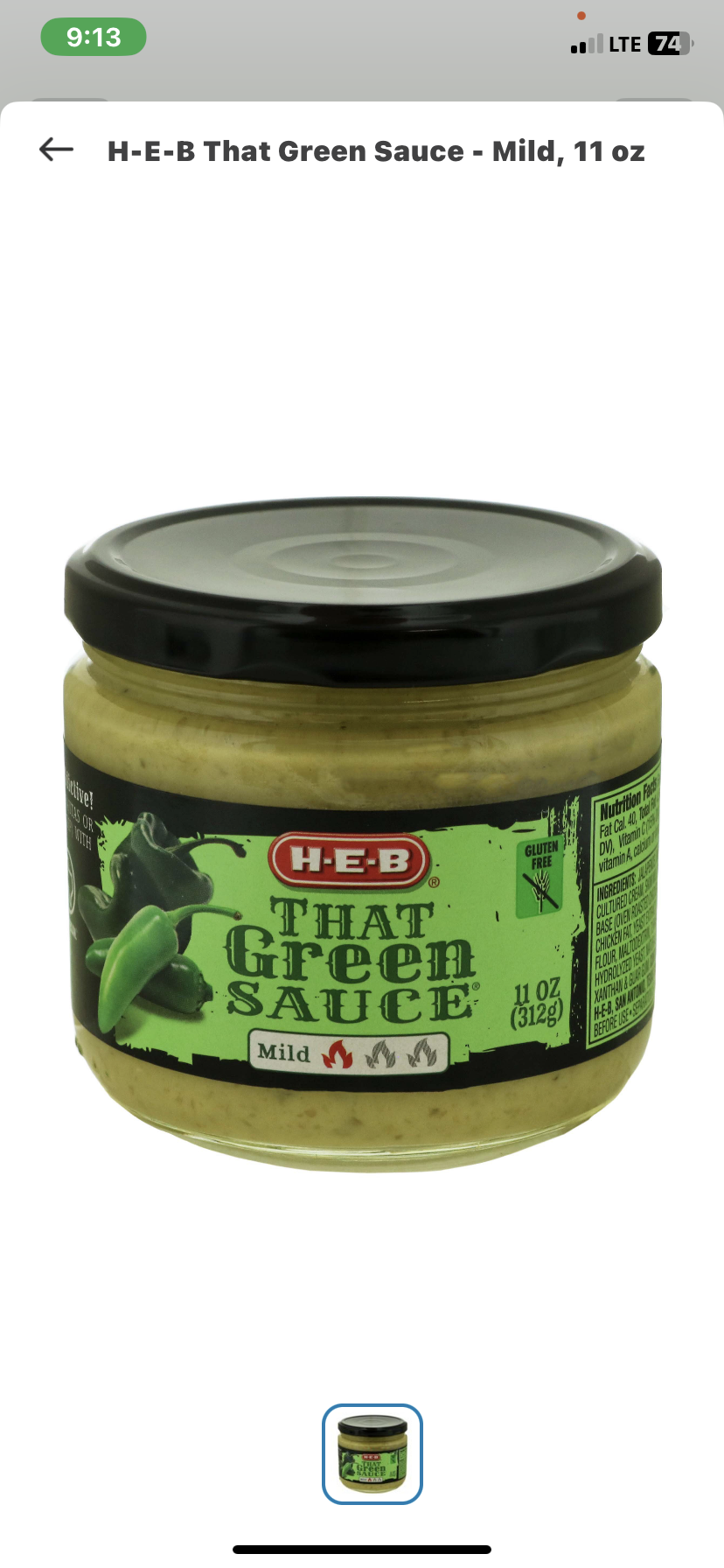 H‑E‑B THAT Green Sauce Mild Heat 11 oz Jar