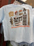 Buc-ees Spring Collection Peach, Brown and Beige Icons on Blue Midriff T-Shirt. Adult Sizes Small - XXXLarge