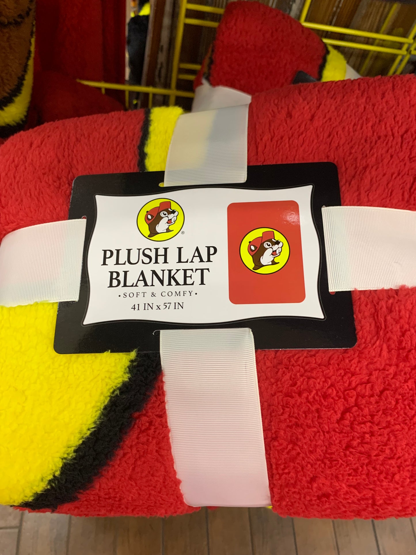 Buc-ees Soft and Plush Red and Yellow Emblem Blanket 41”x 57”