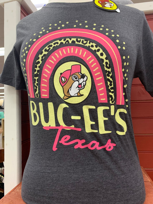 Buc-ees Adult Red and Leopard Grey T-Shirt