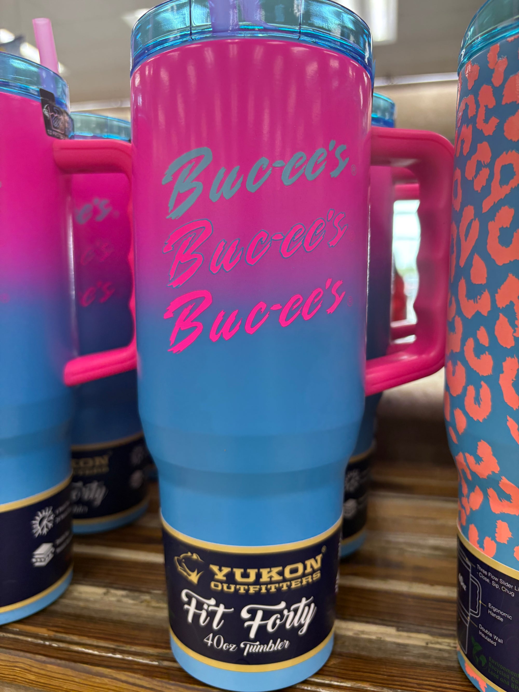 Buc-ee’s Pink and Blue Fit Forty Stainless Steel Tumbler