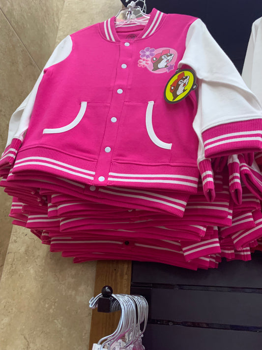 Buc-ees Toddler Pink Buc-ee Emblem Varsity Jacket