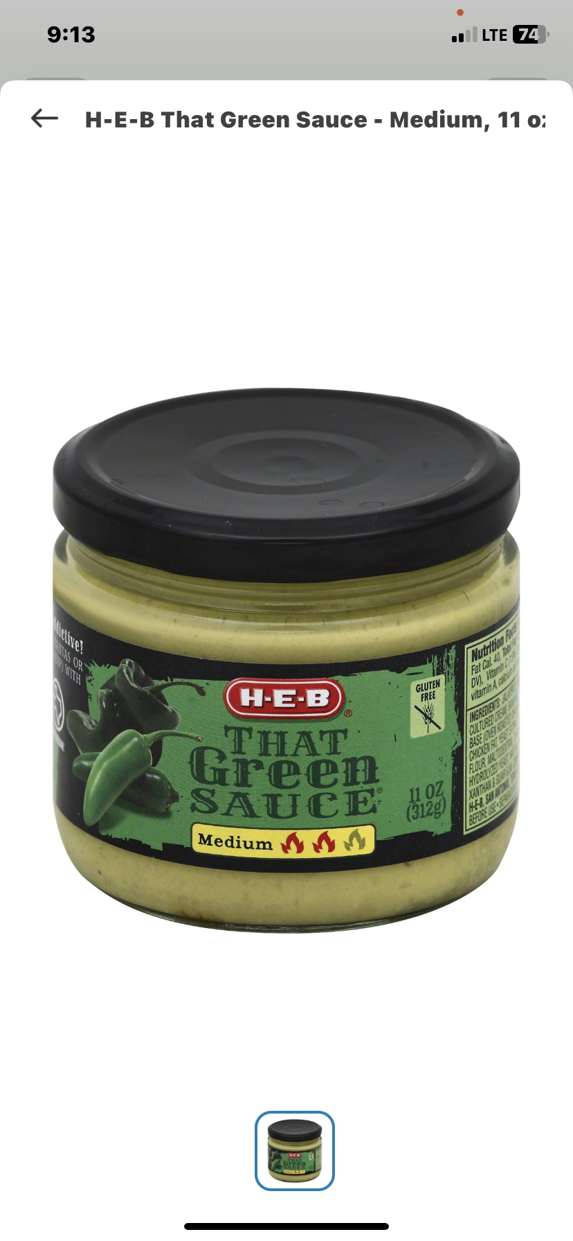 H‑E‑B THAT Green Sauce Medium Heat 11 oz Jar