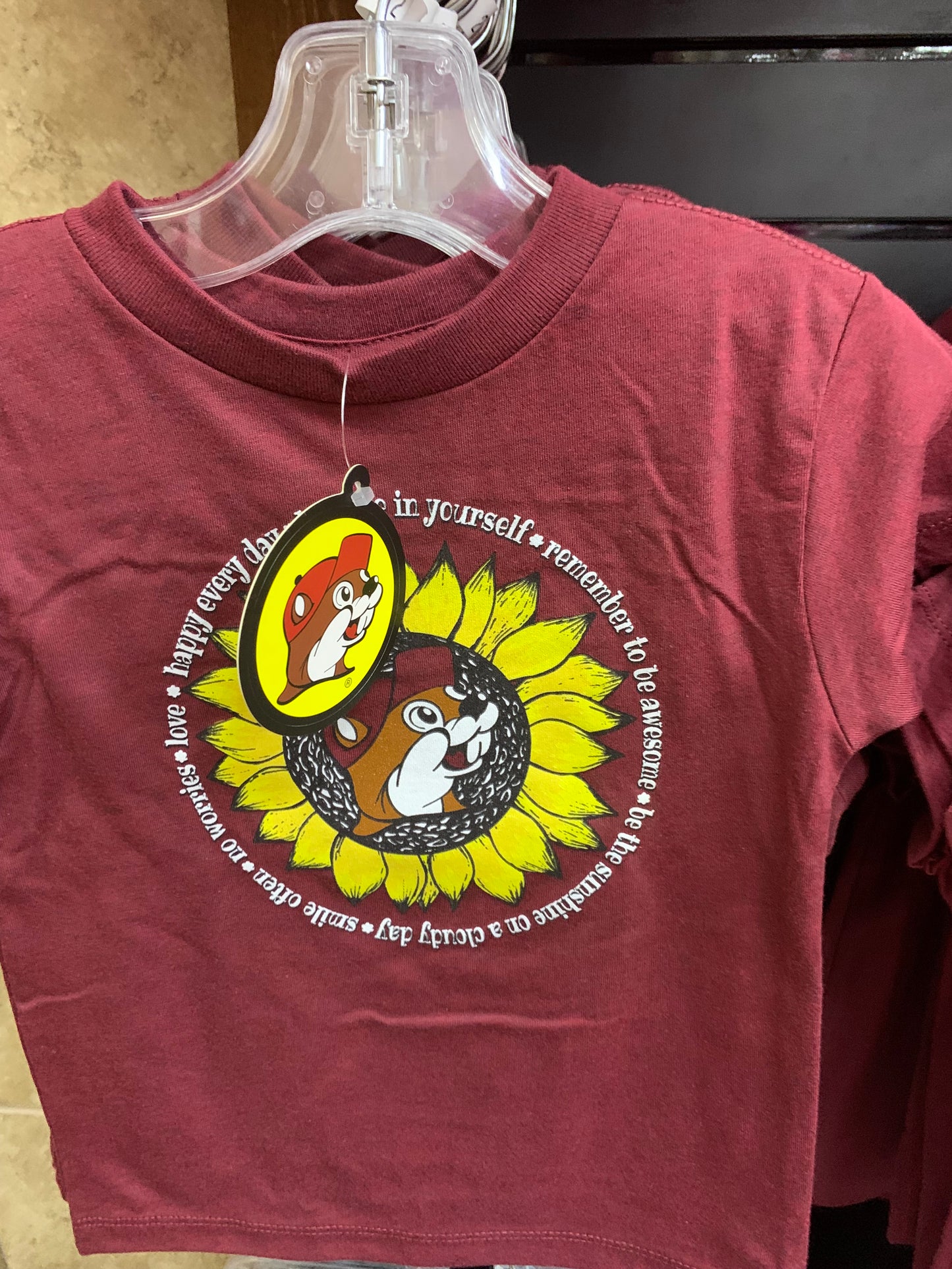 Buc-ees Burgundy Toddler Sunflower T-Shirt 2T-4T